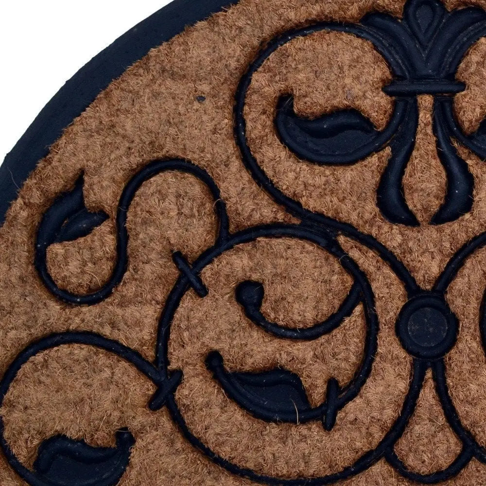18" X 30" Beige and Black Rubber and Coir Outdoor Semi Circle Door Mat - NOBLE HOME INTERIORS