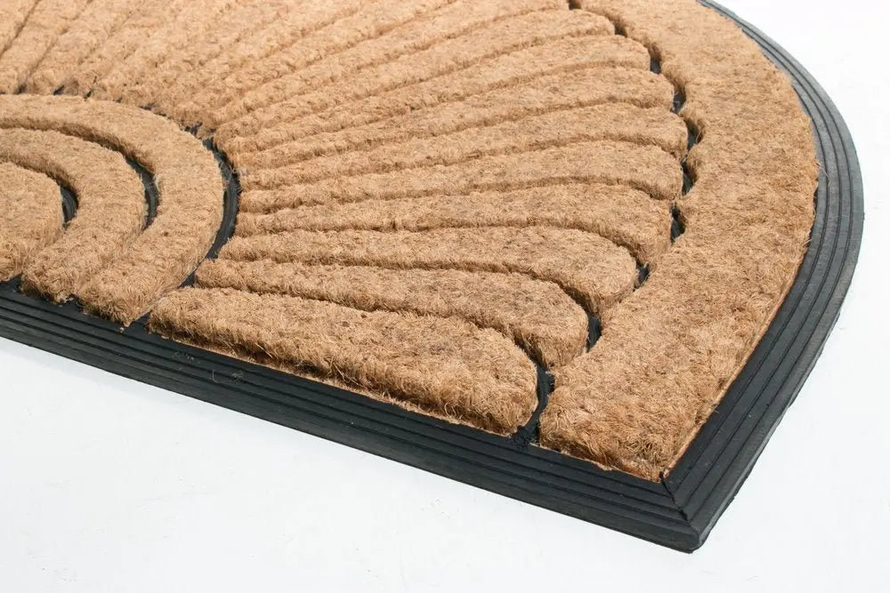 18" X 30" Beige and Black Rubber and Coir Outdoor Semi Circle Door Mat - NOBLE HOME INTERIORS