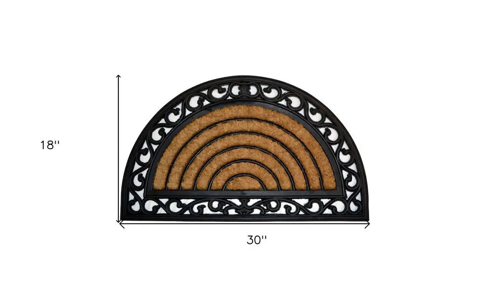 18" X 30" Beige and Black Rubber and Coir Outdoor Semi Circle Door Mat - NOBLE HOME INTERIORS