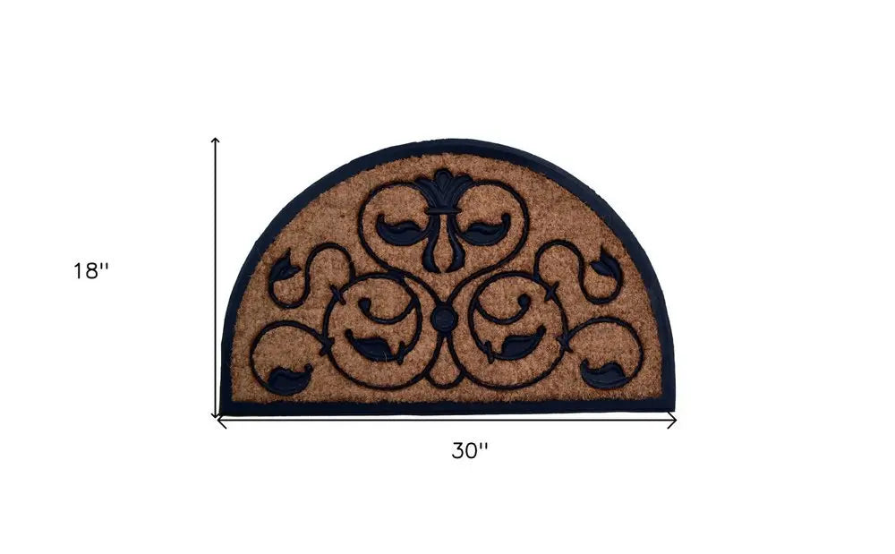 18" X 30" Beige and Black Rubber and Coir Outdoor Semi Circle Door Mat - NOBLE HOME INTERIORS