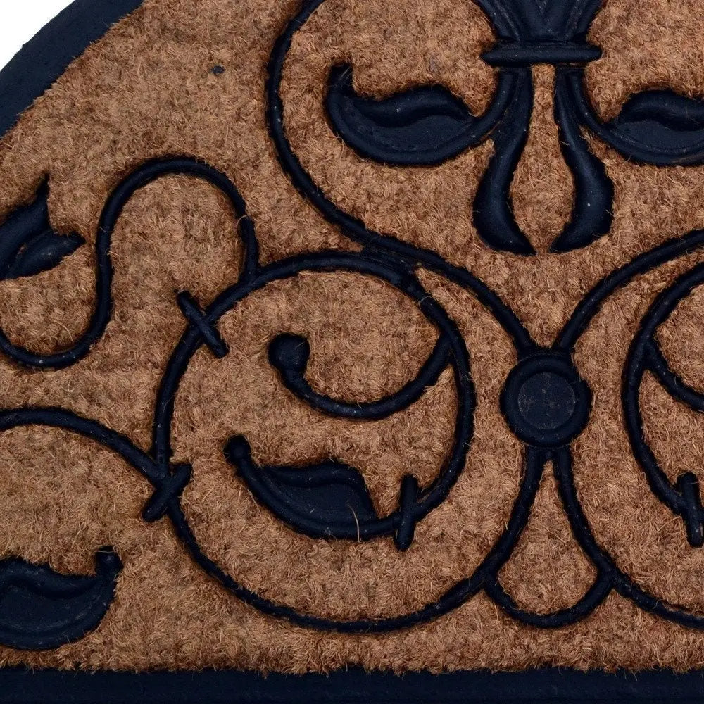 18" X 30" Beige and Black Rubber and Coir Outdoor Semi Circle Door Mat - NOBLE HOME INTERIORS
