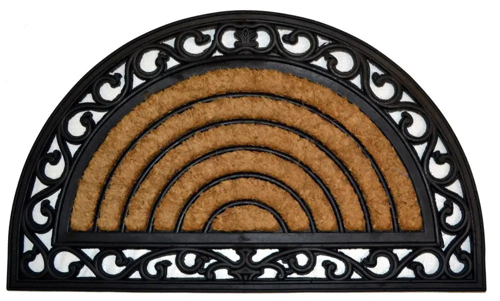 18" X 30" Beige and Black Rubber and Coir Outdoor Semi Circle Door Mat - NOBLE HOME INTERIORS
