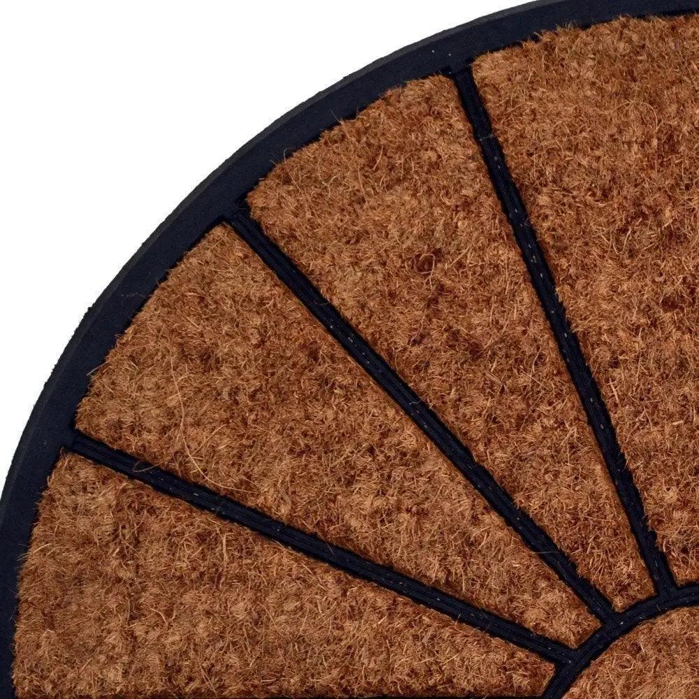 18" X 30" Beige and Black Rubber and Coir Outdoor Semi Circle Door Mat - NOBLE HOME INTERIORS