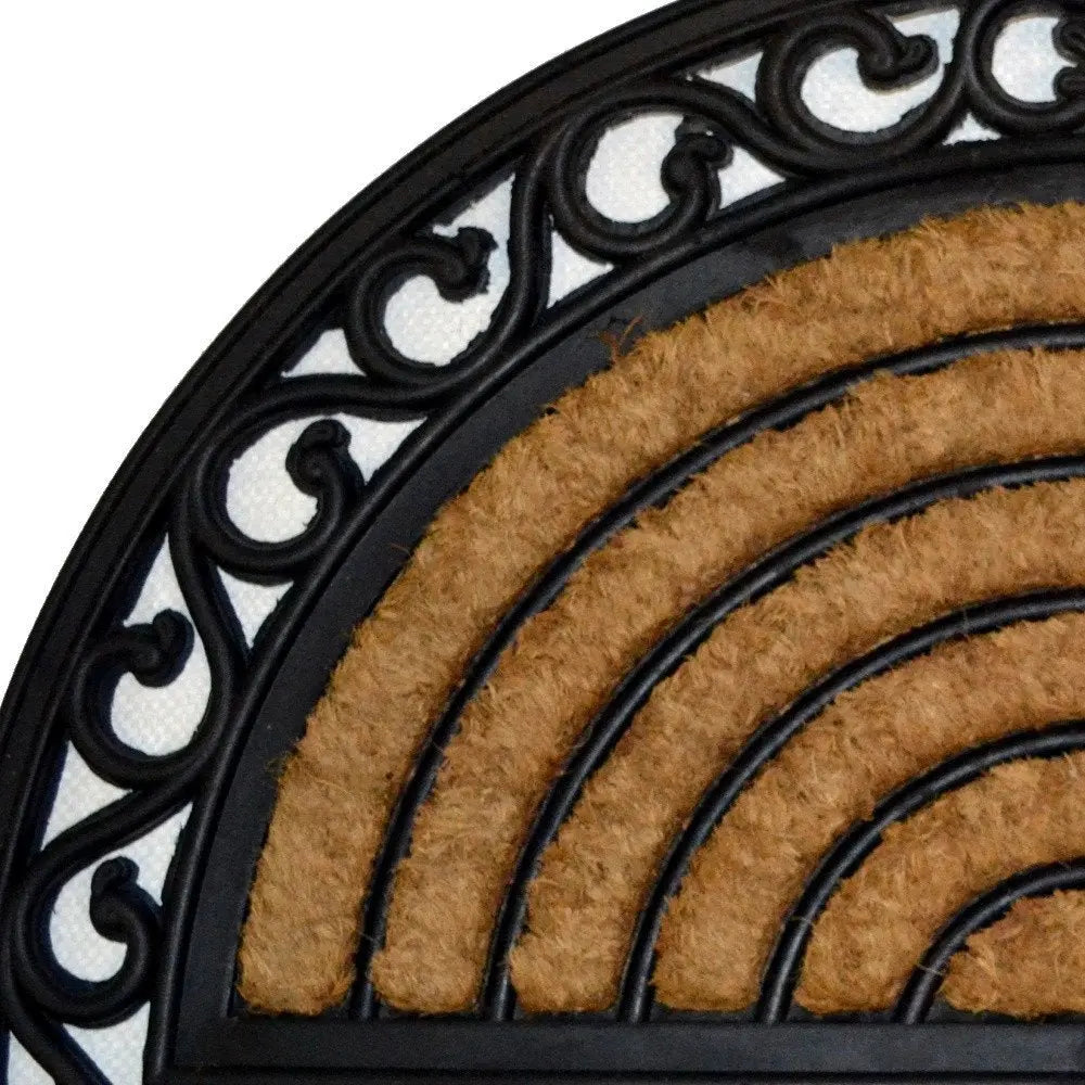 18" X 30" Beige and Black Rubber and Coir Outdoor Semi Circle Door Mat - NOBLE HOME INTERIORS
