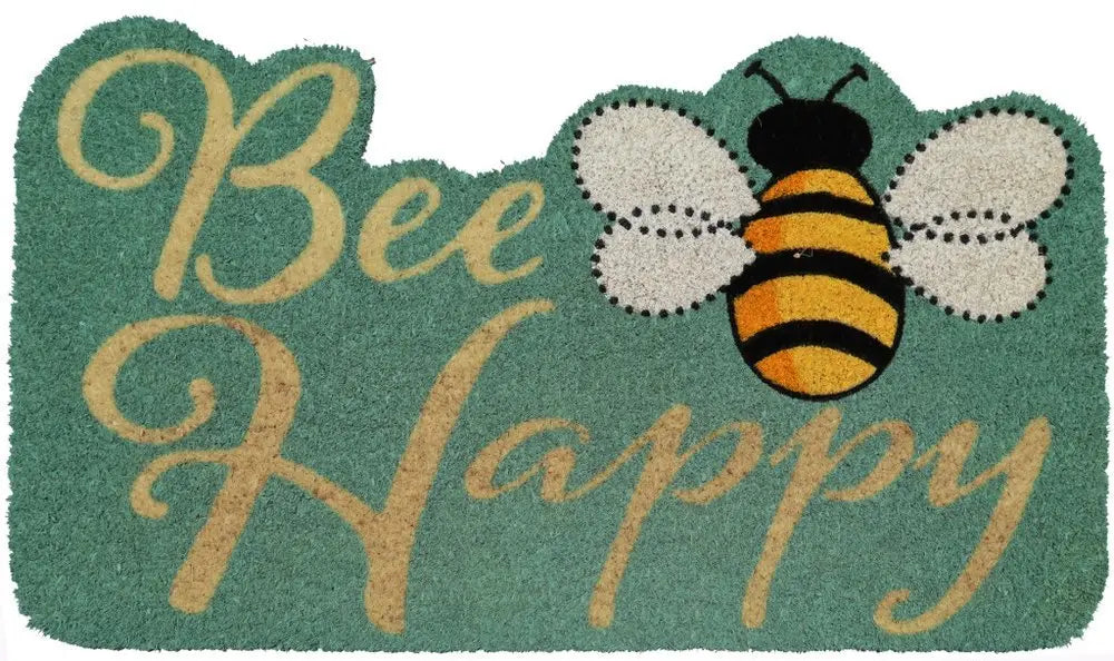 18" X 30" Beige and Green Coir Bees Outdoor Door Mat - NOBLE HOME INTERIORS