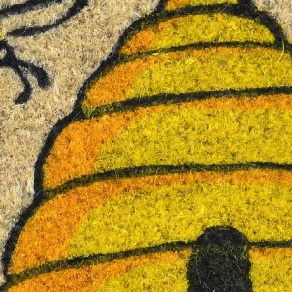 18" X 30" Beige and Orange Coir Bees Outdoor Spring Door Mat - NOBLE HOME INTERIORS