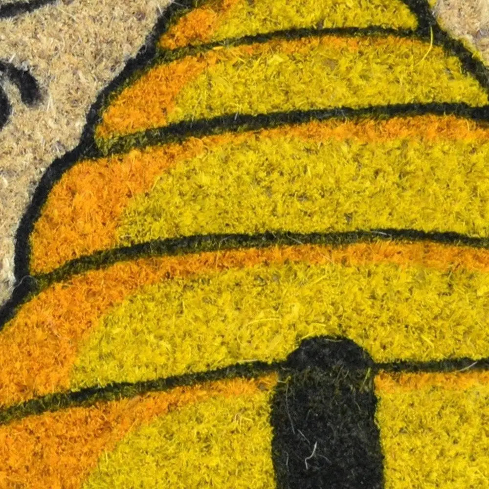 18" X 30" Beige and Orange Coir Bees Outdoor Spring Door Mat - NOBLE HOME INTERIORS