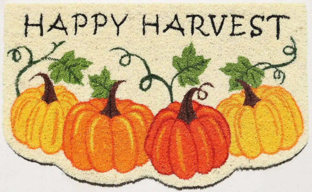 18" X 30" Beige and Orange Coir Pumpkins and Leaves Outdoor Thanksgiving Door Mat - NOBLE HOME INTERIORS