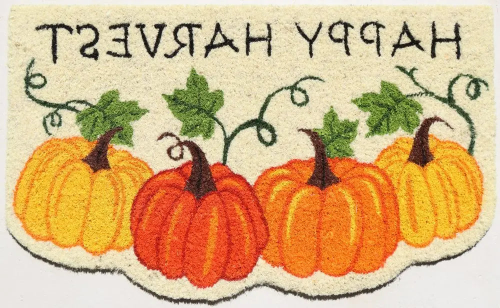 18" X 30" Beige and Orange Coir Pumpkins and Leaves Outdoor Thanksgiving Door Mat - NOBLE HOME INTERIORS