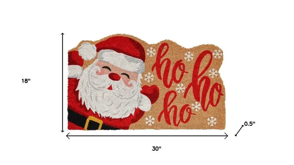 18" X 30" Beige and Red Coir Snowflake Outdoor Christmas Door Mat - NOBLE HOME INTERIORS