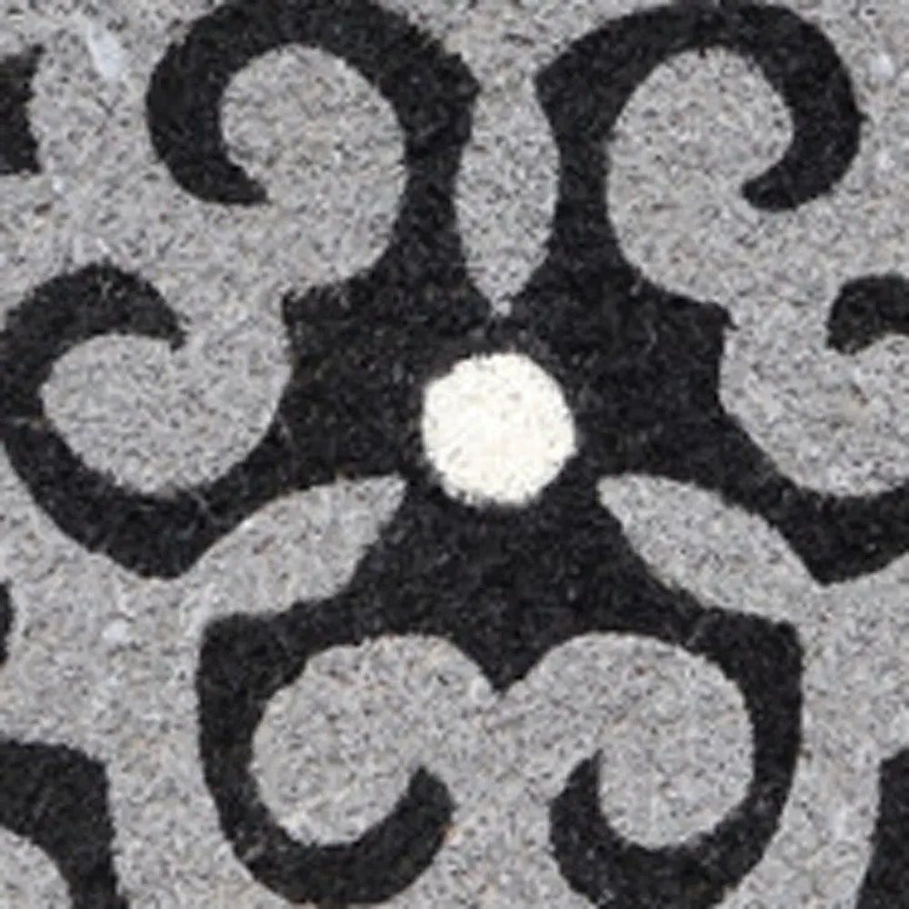 18" X 30" Beige and White Coir Damask Outdoor Door Mat - NOBLE HOME INTERIORS