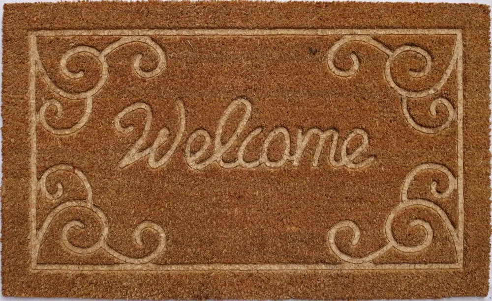 18" X 30" Beige and White Coir Vines Welcome Outdoor Door Mat - NOBLE HOME INTERIORS
