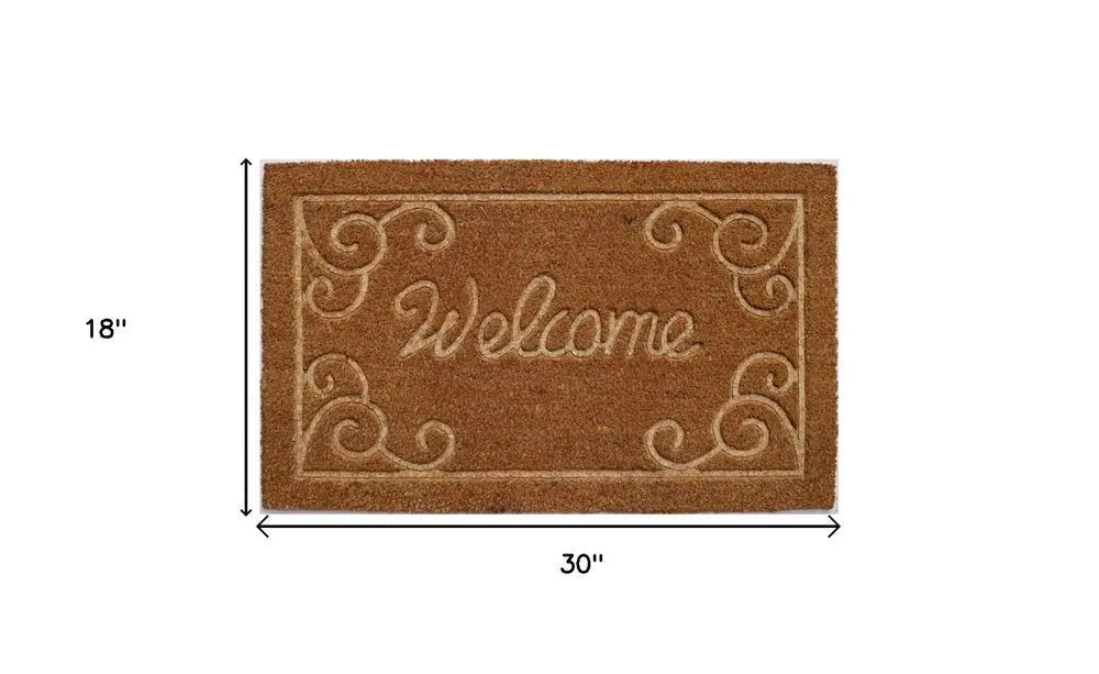 18" X 30" Beige and White Coir Vines Welcome Outdoor Door Mat - NOBLE HOME INTERIORS