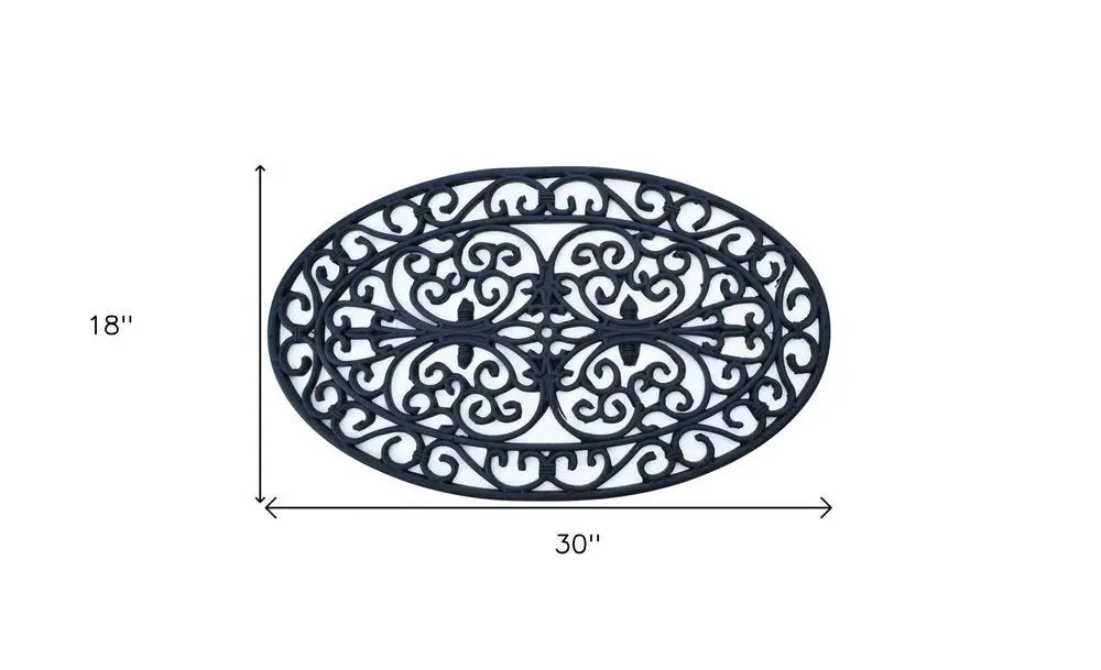 18" X 30" Black Rubber Outdoor Oval Door Mat - NOBLE HOME INTERIORS