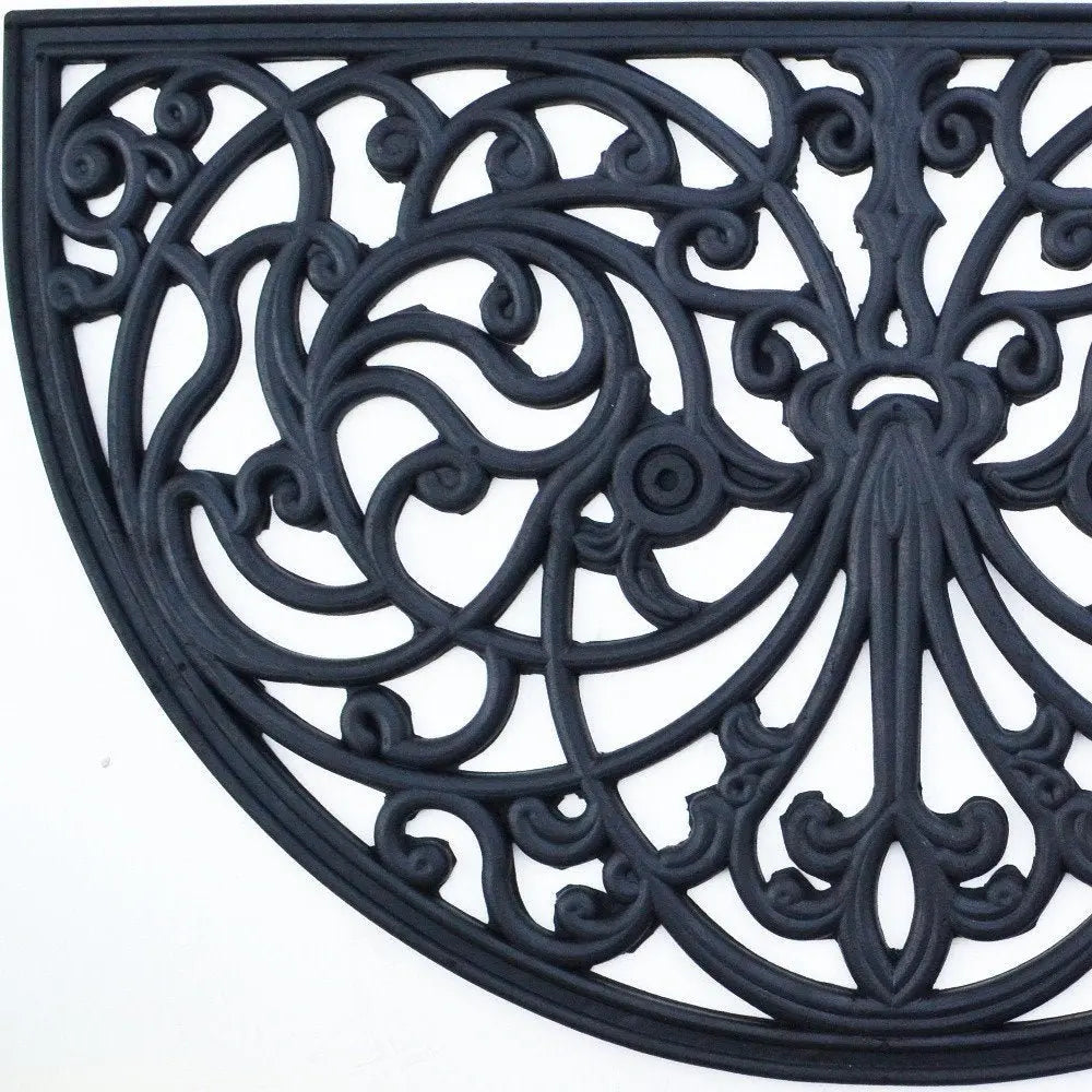 18" X 30" Black Rubber Outdoor Semi Circle Door Mat - NOBLE HOME INTERIORS