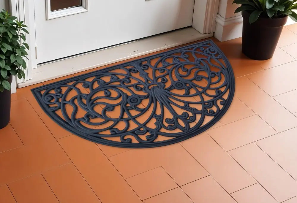 18" X 30" Black Rubber Outdoor Semi Circle Door Mat - NOBLE HOME INTERIORS