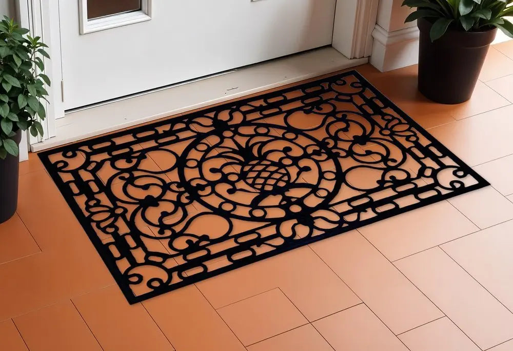 18" X 30" Black Rubber Pineapple Outdoor Door Mat - NOBLE HOME INTERIORS