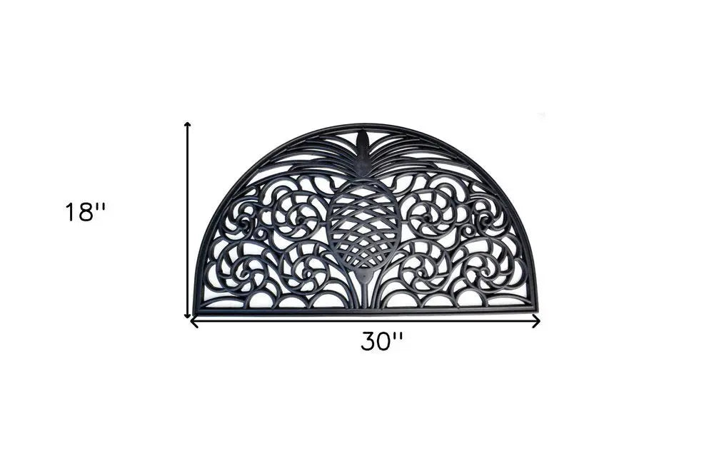 18" X 30" Black Rubber Pineapple Outdoor Semi Circle Door Mat - NOBLE HOME INTERIORS