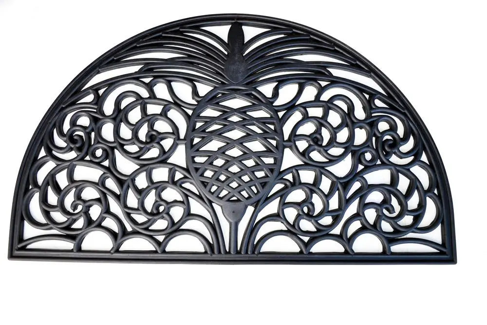 18" X 30" Black Rubber Pineapple Outdoor Semi Circle Door Mat - NOBLE HOME INTERIORS