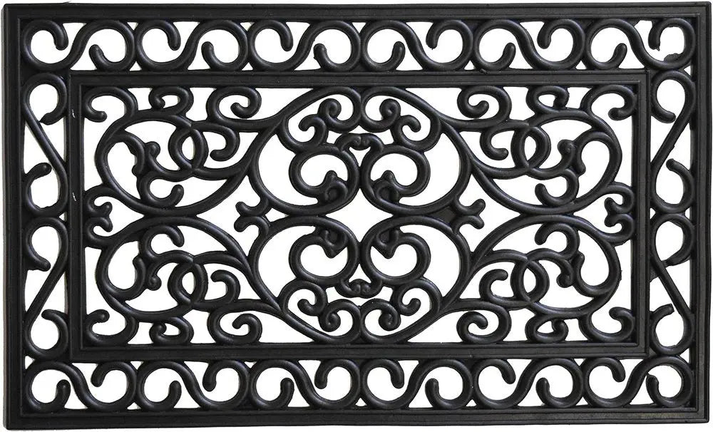 18" X 30" Black Rubber Scrollwork Outdoor Door Mat - NOBLE HOME INTERIORS