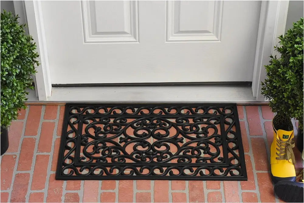 18" X 30" Black Rubber Scrollwork Outdoor Door Mat - NOBLE HOME INTERIORS