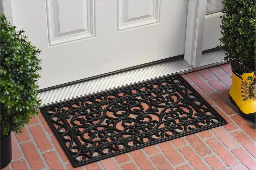 18" X 30" Black Rubber Scrollwork Outdoor Door Mat - NOBLE HOME INTERIORS