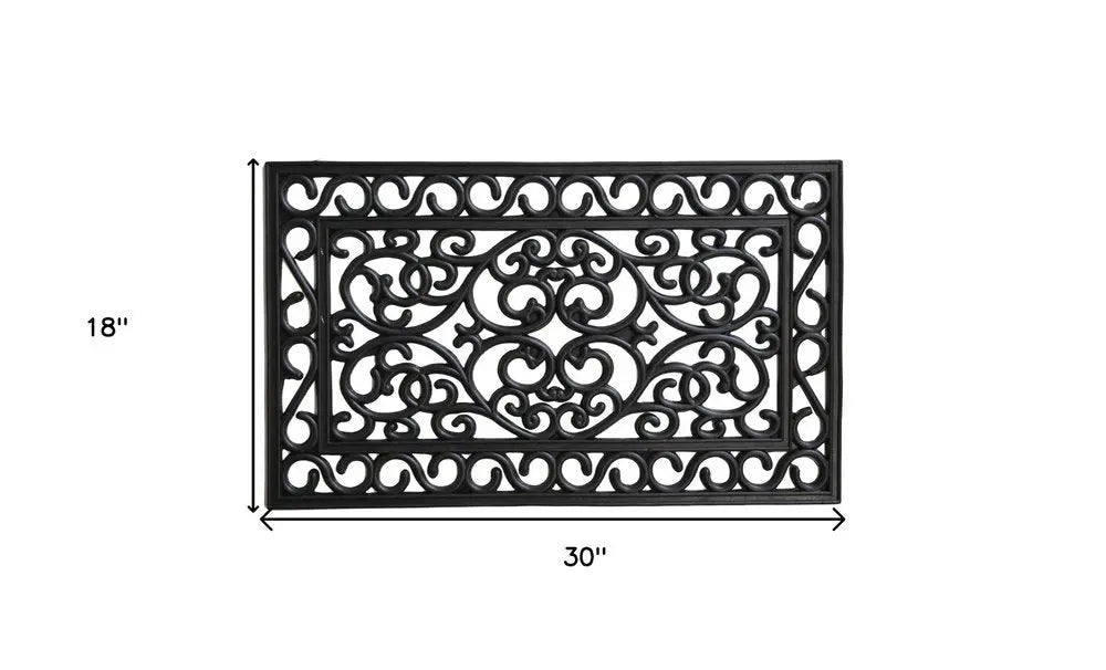 18" X 30" Black Rubber Scrollwork Outdoor Door Mat - NOBLE HOME INTERIORS