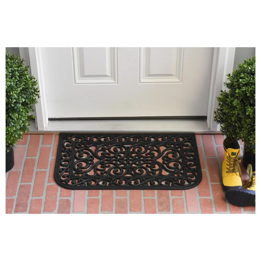 18" X 30" Black Rubber Scrollwork Outdoor Door Mat - NOBLE HOME INTERIORS