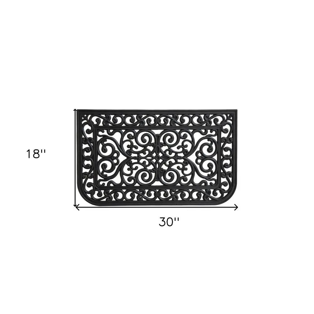 18" X 30" Black Rubber Scrollwork Outdoor Door Mat - NOBLE HOME INTERIORS
