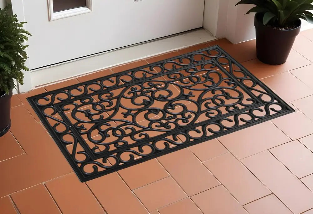 18" X 30" Black Rubber Scrollwork Outdoor Door Mat - NOBLE HOME INTERIORS
