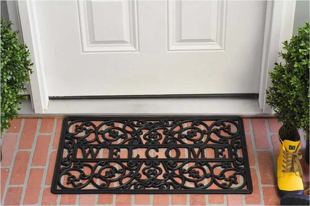 18" X 30" Black Rubber Scrollwork Welcome Outdoor Door Mat - NOBLE HOME INTERIORS
