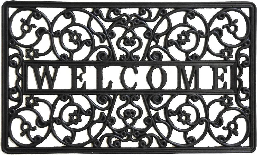 18" X 30" Black Rubber Scrollwork Welcome Outdoor Door Mat - NOBLE HOME INTERIORS