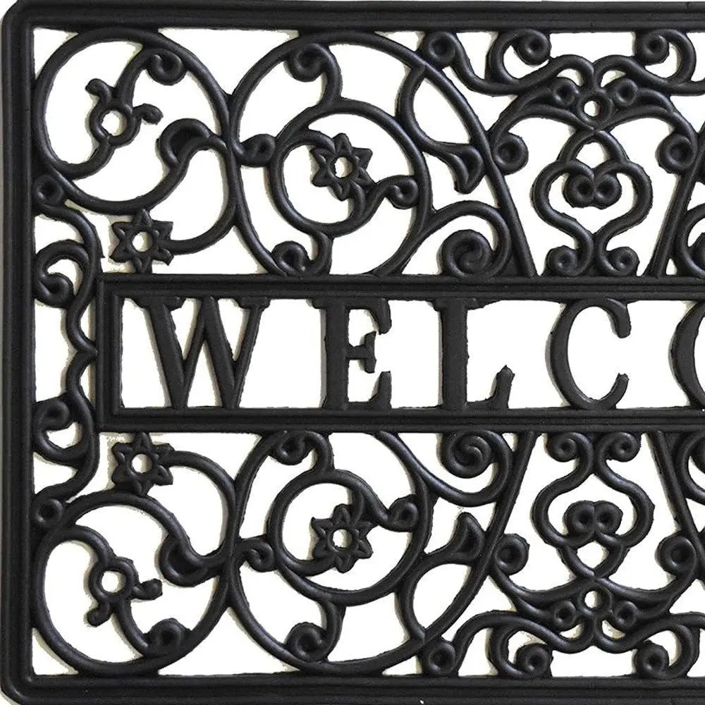 18" X 30" Black Rubber Scrollwork Welcome Outdoor Door Mat - NOBLE HOME INTERIORS