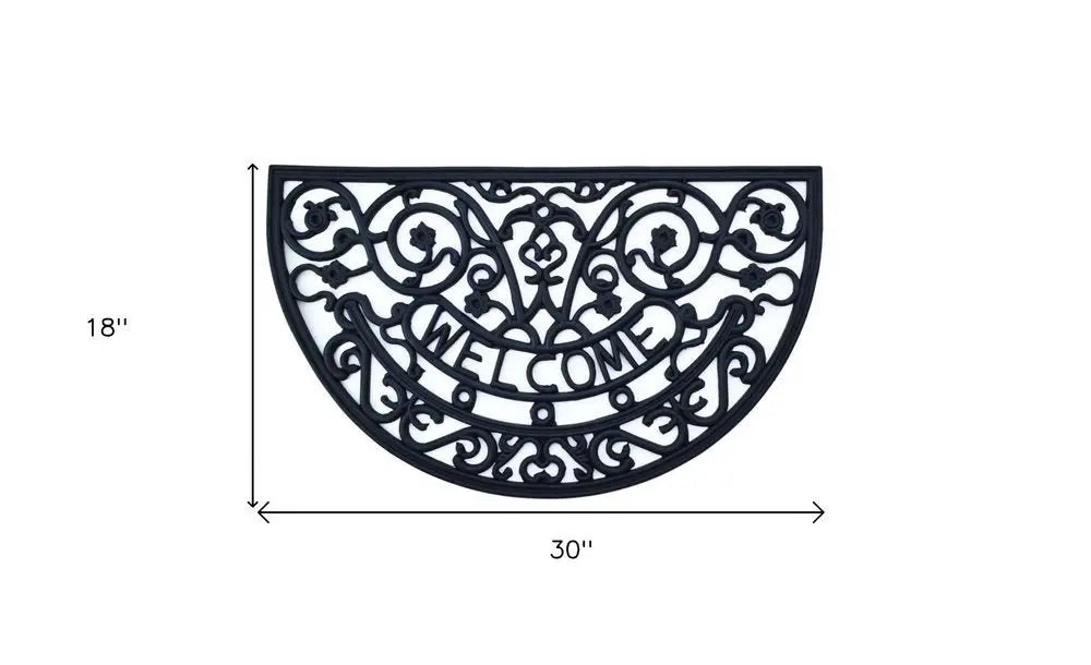 18" X 30" Black Rubber Welcome Outdoor Semi Circle Door Mat - NOBLE HOME INTERIORS