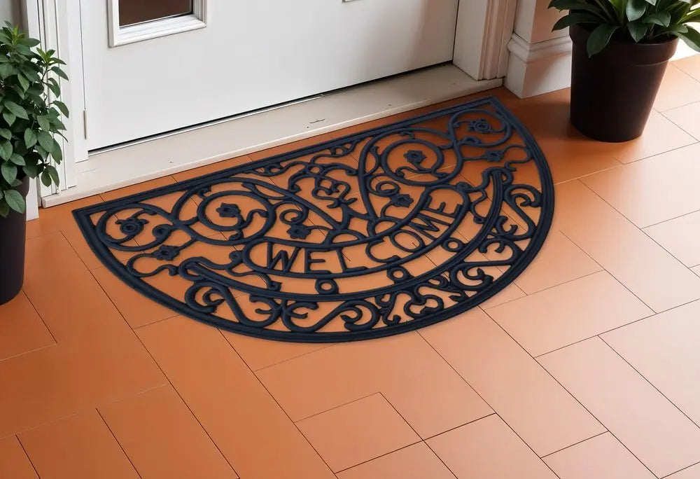 18" X 30" Black Rubber Welcome Outdoor Semi Circle Door Mat - NOBLE HOME INTERIORS
