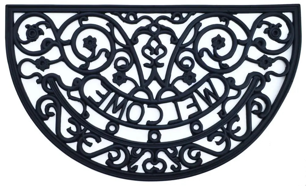 18" X 30" Black Rubber Welcome Outdoor Semi Circle Door Mat - NOBLE HOME INTERIORS