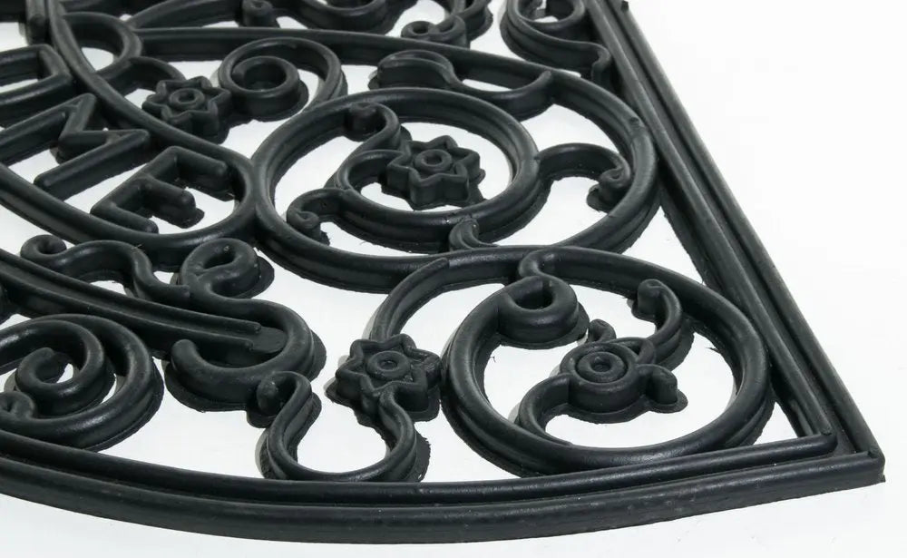 18" X 30" Black Rubber Welcome Outdoor Semi Circle Door Mat - NOBLE HOME INTERIORS