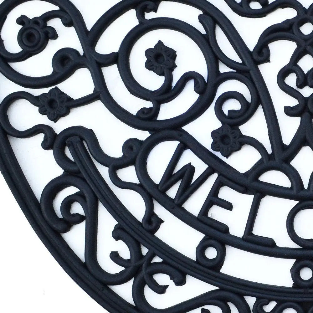 18" X 30" Black Rubber Welcome Outdoor Semi Circle Door Mat - NOBLE HOME INTERIORS