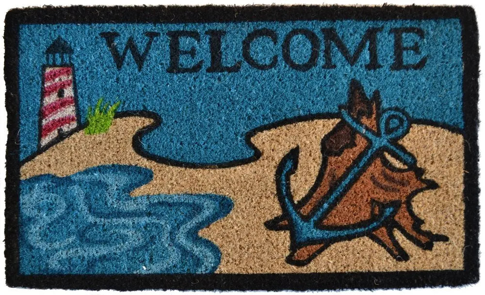 18" X 30" Blue and Black Coir Anchor Welcome Outdoor Summer Door Mat - NOBLE HOME INTERIORS