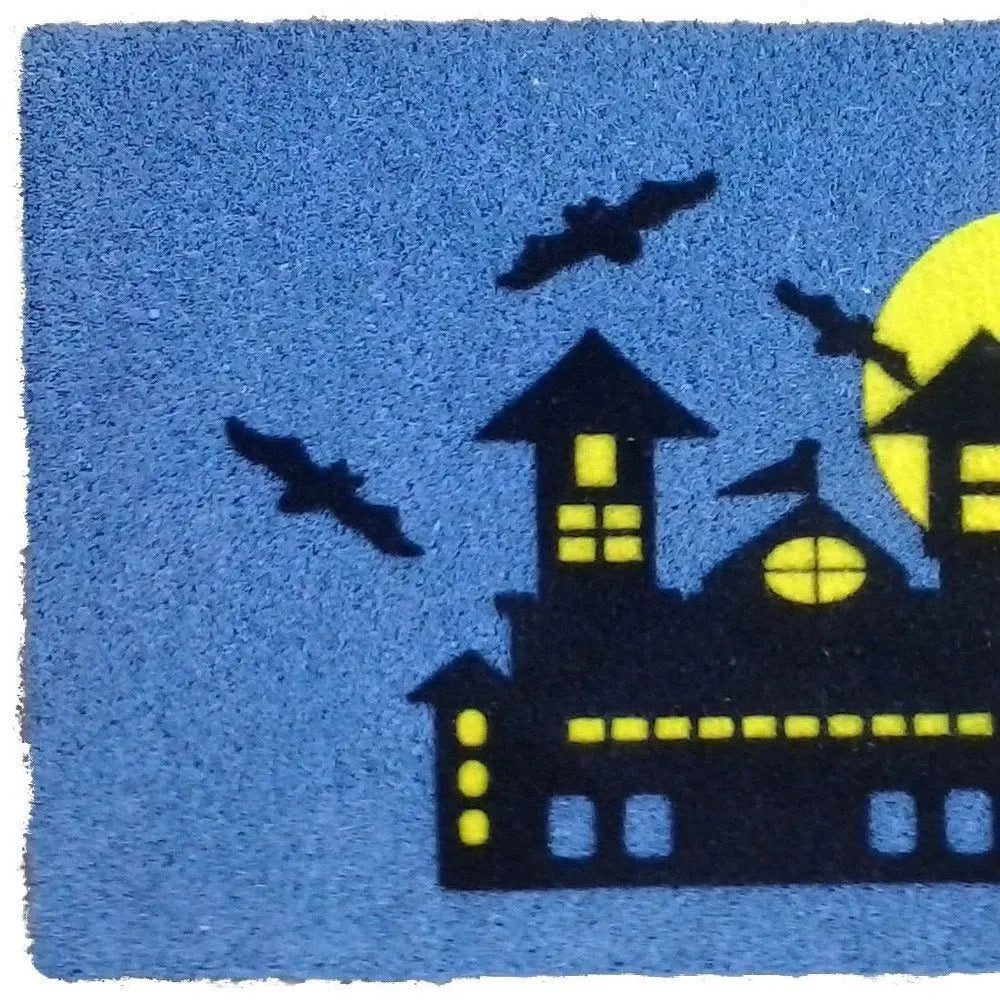 18" X 30" Blue and Black Coir Spooky House Outdoor Halloween Door Mat - NOBLE HOME INTERIORS