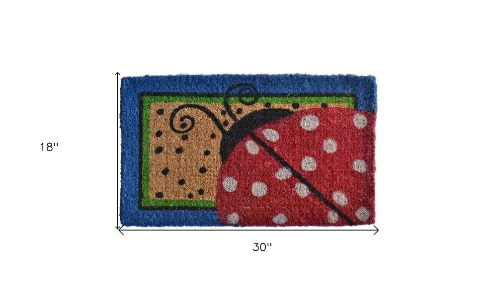 18" X 30" Blue and Brown Coir Ladybug Outdoor Door Mat - NOBLE HOME INTERIORS