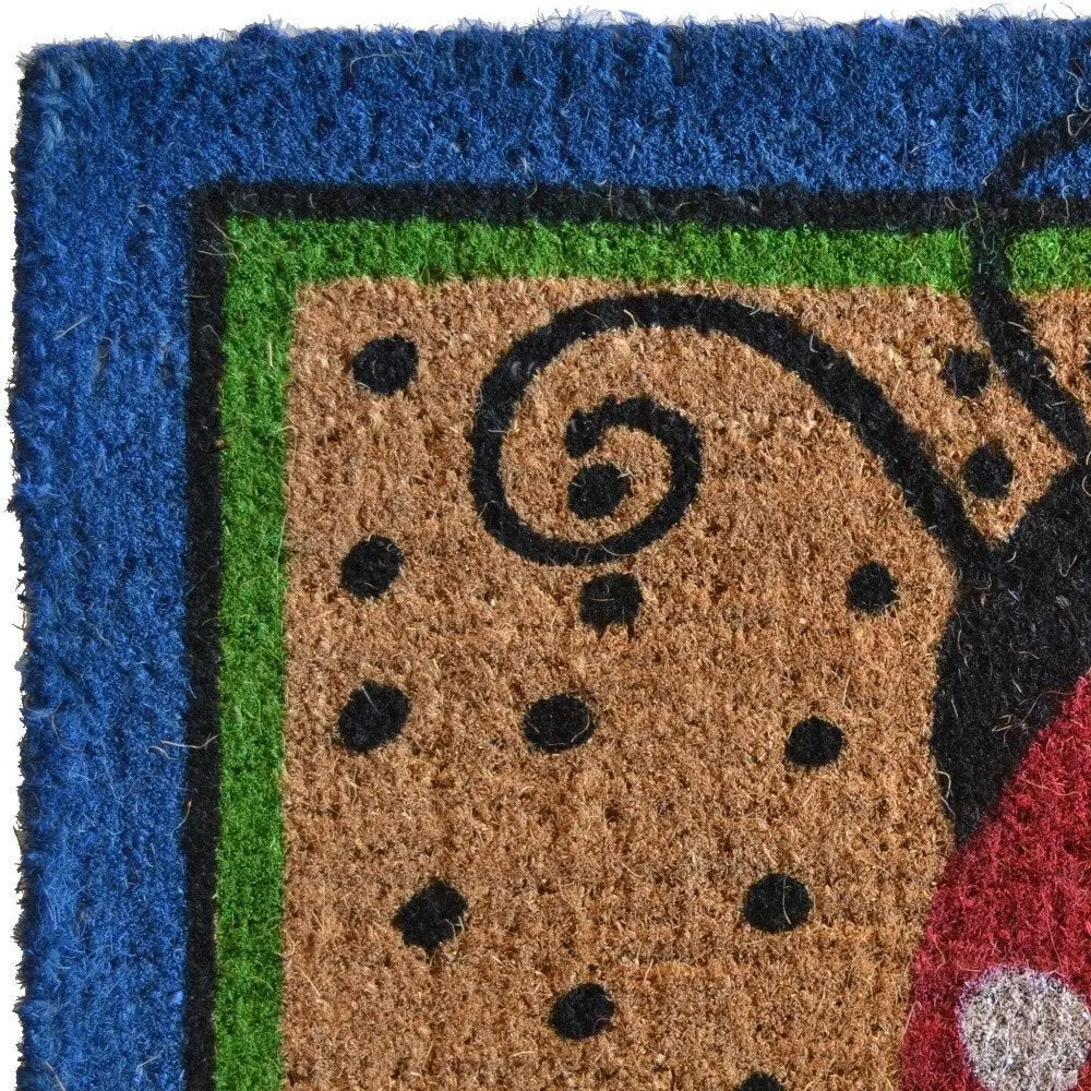 18" X 30" Blue and Brown Coir Ladybug Outdoor Door Mat - NOBLE HOME INTERIORS