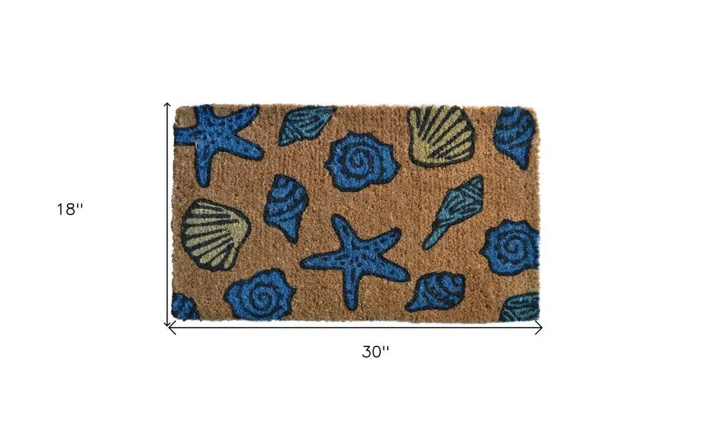18" X 30" Blue and Brown Coir Seashells Outdoor Door Mat - NOBLE HOME INTERIORS