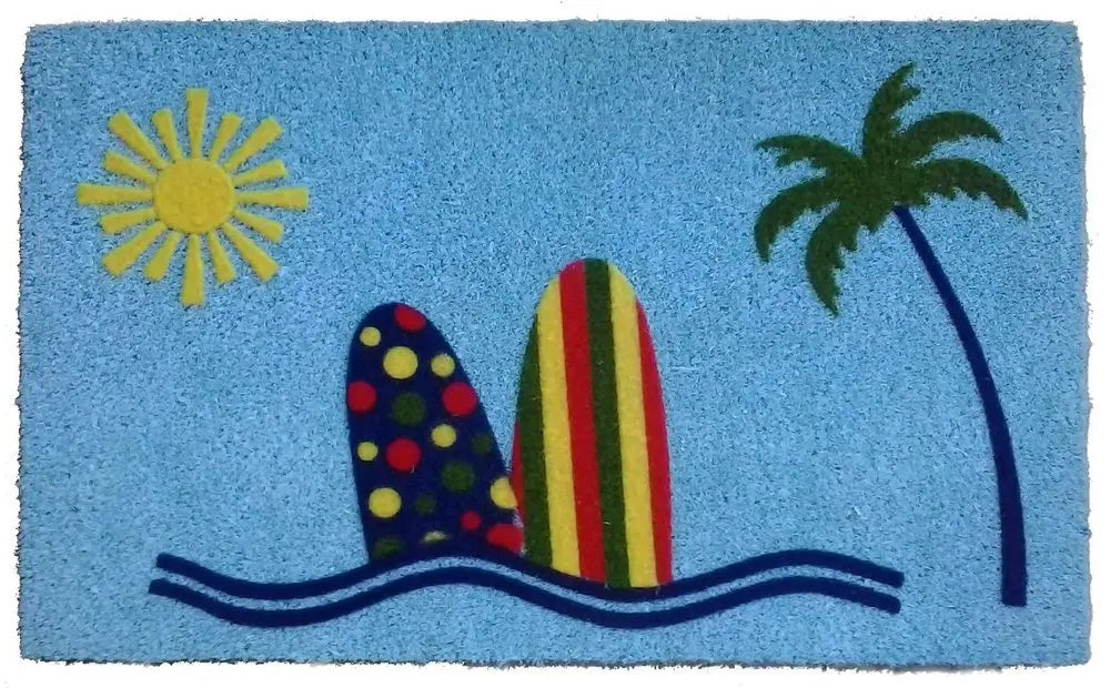 18" X 30" Blue and Green Coir Tropical Outdoor Door Mat - NOBLE HOME INTERIORS