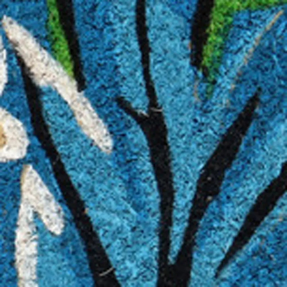 18" X 30" Blue and Pink Coir Floral Outdoor Door Mat - NOBLE HOME INTERIORS