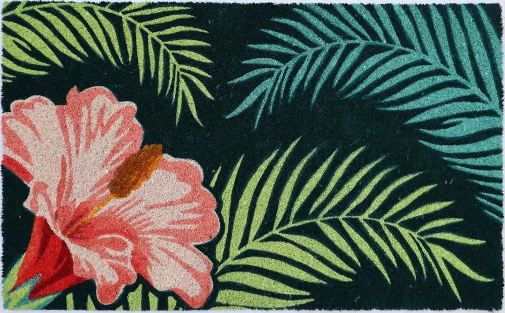 18" X 30" Blue and Pink Coir Tropical Outdoor Door Mat - NOBLE HOME INTERIORS