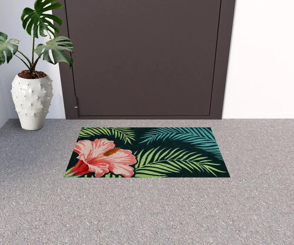 18" X 30" Blue and Pink Coir Tropical Outdoor Door Mat - NOBLE HOME INTERIORS