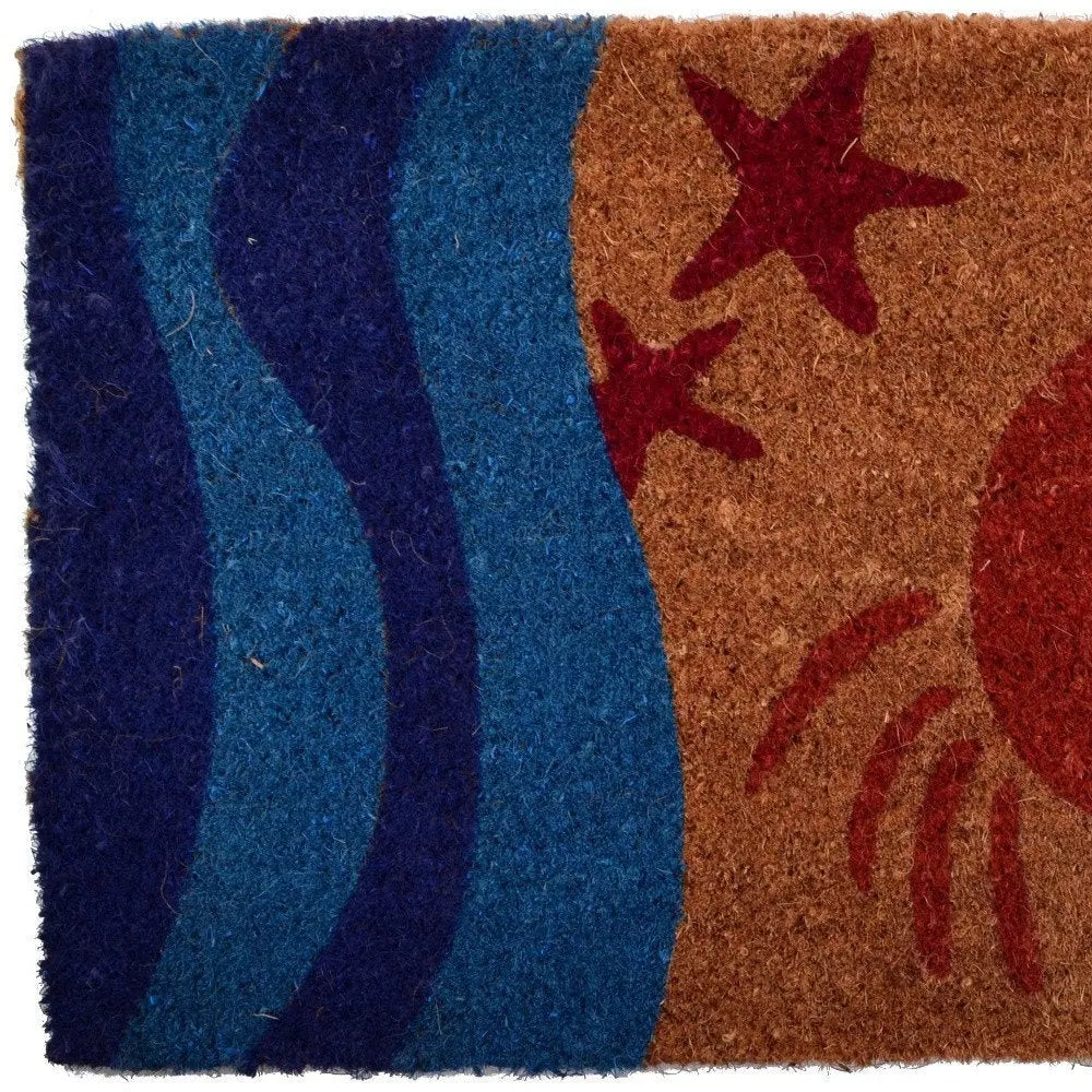 18" X 30" Blue and Red Coir Crab Outdoor Door Mat - NOBLE HOME INTERIORS