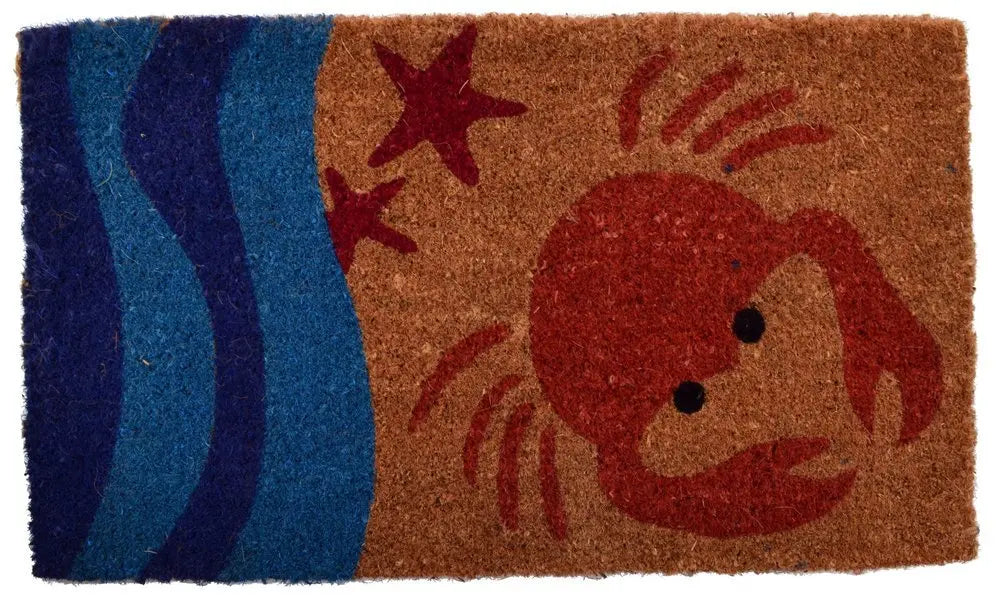 18" X 30" Blue and Red Coir Crab Outdoor Door Mat - NOBLE HOME INTERIORS