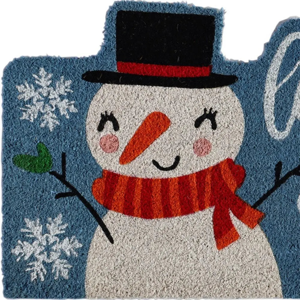 18" X 30" Blue and White Coir Snowman Outdoor Winter Door Mat - NOBLE HOME INTERIORS